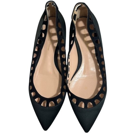 Gianvito Rossi women's shoes 37 US 7 black satin pointy toe flat designer Italy - Picture 1 of 8